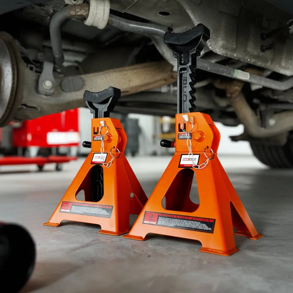 Assteunen set 3 ton | 2 stuks | 29cm - 43cm | Extra veilig Lock-systeem | incl. rubberen hoes