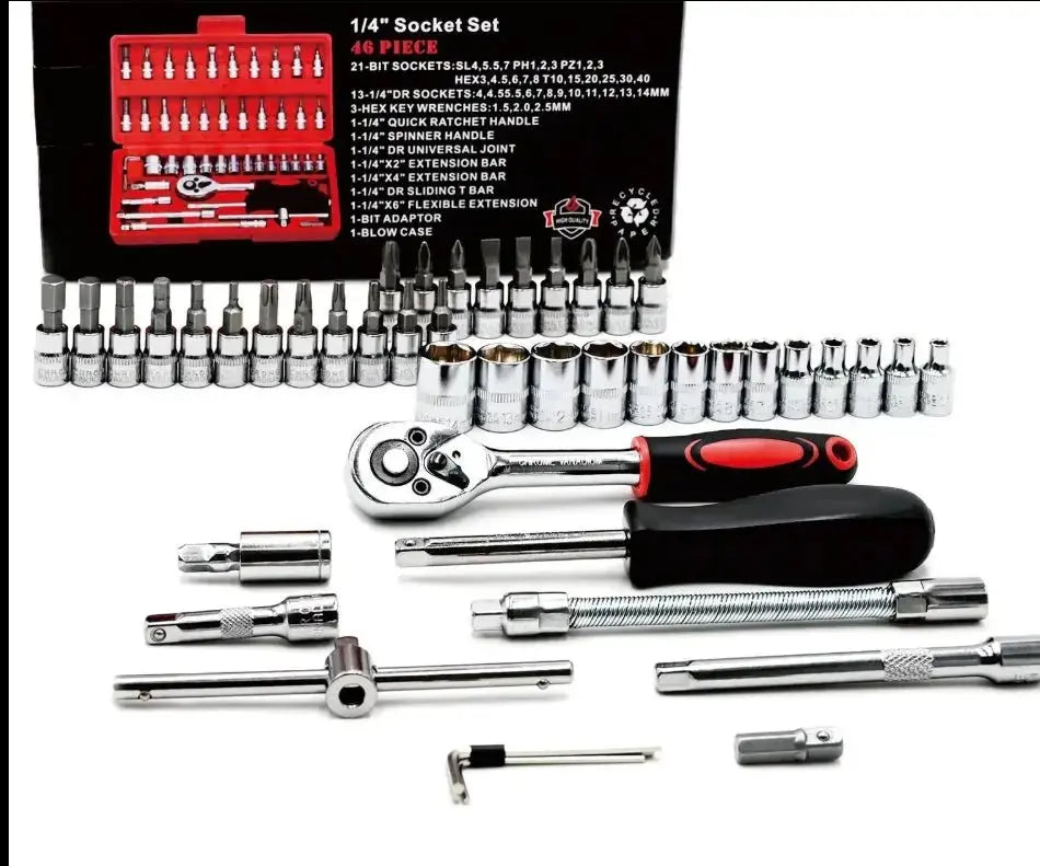 46-Delige Ratelsleutel Set – 1/4" Dopsleutel & Bits Set Top-Tools.nl