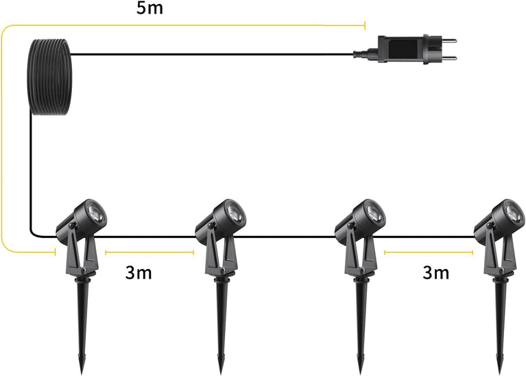 Svater Tuinverlichting, led, voor buiten, 28 m, 8-delige set, 2400 lumen, 8 x 2 W, 27 V, COB, IP65 waterdichte spot, warmwit, met grondpen, voor buiten, tuin, tuin