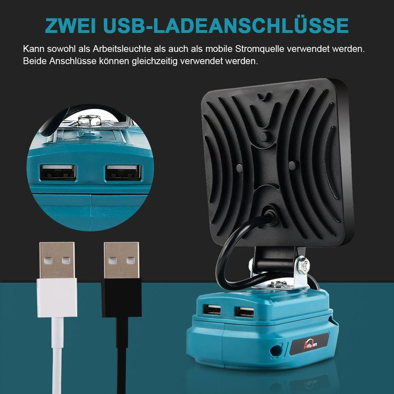 AUTOJARE Acculamp voor Makita, 18 V, 50 W, draadloze schijnwerper, lamp met 2 USB-oplaadpoorten, draagbare led-werklamp voor autoreparatie, thuisverlichting, camping, vissen, 10 cm, geen accu