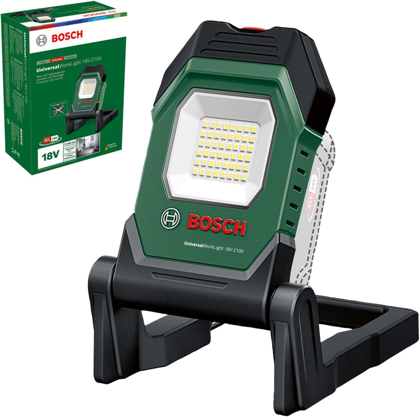 Bosch accu-ledlamp/bouwlamp/draagbare schijnwerper UniversalWorkLight 18V-2100 (max. 2100 lumen, 3 helderheidsstanden, in 10 standen kantelbare kop; zonder accu)