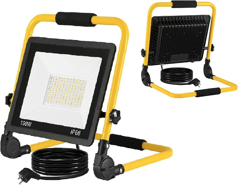 LZQ LED schijnwerper bouwlamp draagbare 100W koud wit - incl. standframe en draaggreep - buitenlamp spotlight waterdicht IP66 schijnwerper schijnwerper licht voor tuin, garage