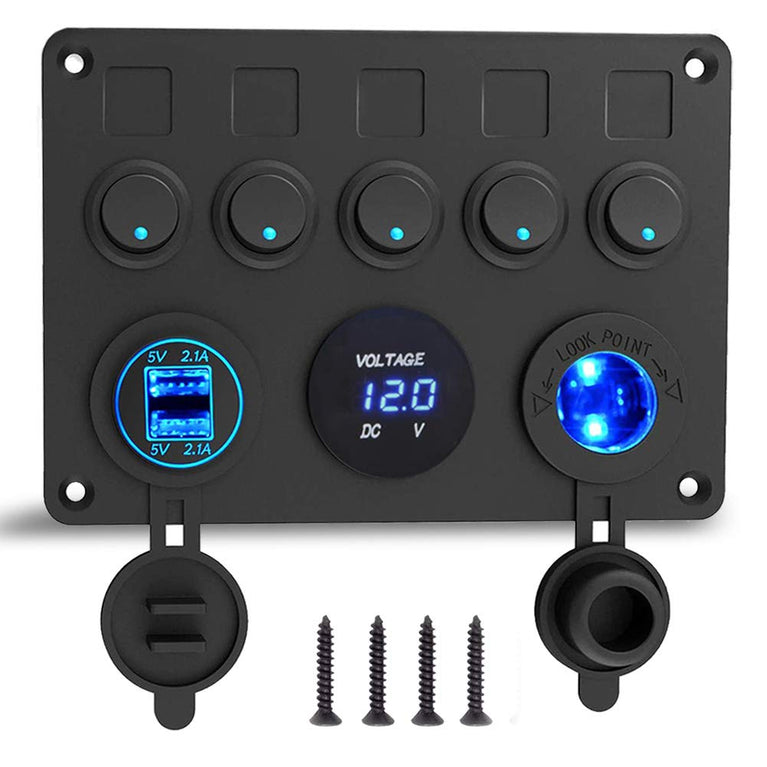 12 V/24 V schakelpaneel, met USB-aansluiting 4,2 A + sigarettenaansteker + voltmeter display, IP65-waterdicht, aan/uit tuimelschakelaar voor auto, boot, vrachtwagen, schakelcircuit-besturing