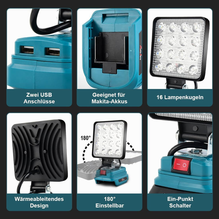 Acculamp voor Makita 18 V 48 W 3200 lumen