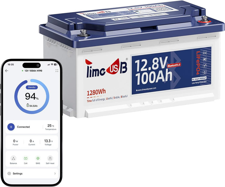 Time usb LiFePO4 Batterij 12V 200Ah PLUS Lithium Accu