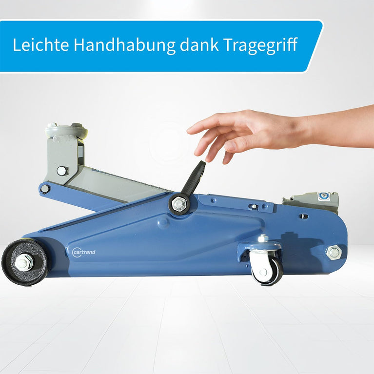 Cartrend 7740014 Hydraulische garagekrik 2 ton krik, traploos regelbare verlaging van kwaliteitsstaal, blauw