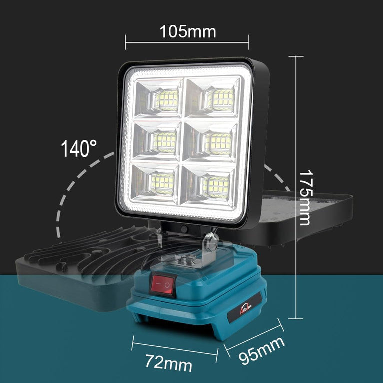 AUTOJARE Acculamp voor Makita, 18 V, 50 W, draadloze schijnwerper, lamp met 2 USB-oplaadpoorten, draagbare led-werklamp voor autoreparatie, thuisverlichting, camping, vissen, 10 cm, geen accu