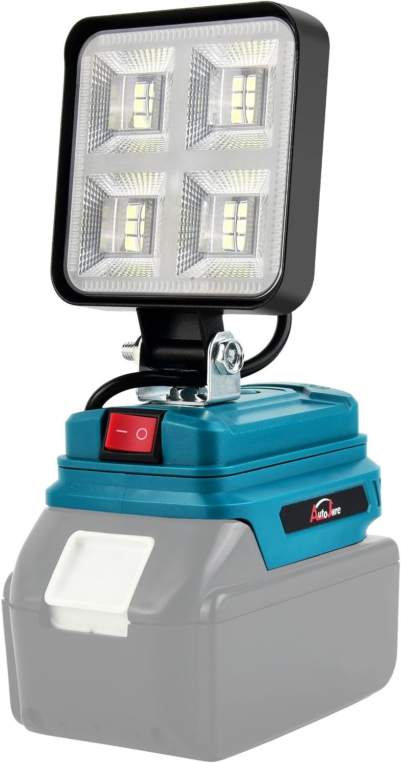 AUTOJARE Acculamp voor Makita, 18 V, 50 W, draadloze schijnwerper, lamp met 2 USB-oplaadpoorten, draagbare led-werklamp voor autoreparatie, thuisverlichting, camping, vissen, 10 cm, geen accu