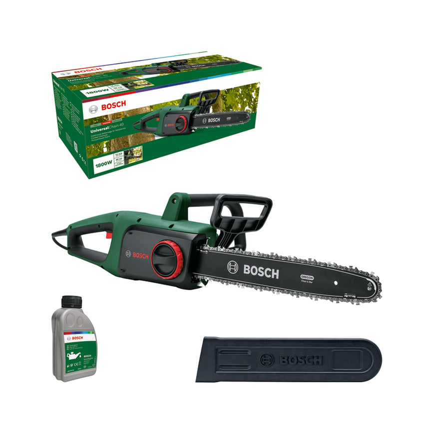 Bosch Home and Garden kettingzaag UniversalChain 40 (1800 W, lichtgewicht: 4,3 kg, kettingsnelheid: 12 m/s, inclusief kettingzaagolie, in doos) - Amazon Editie