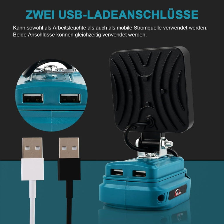 AUTOJARE Acculamp voor Makita, 18 V, 50 W, draadloze schijnwerper, lamp met 2 USB-oplaadpoorten, draagbare led-werklamp voor autoreparatie, thuisverlichting, camping, vissen, 10 cm, geen accu