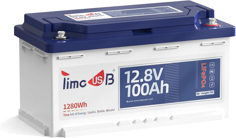 Timeusb LiFePO4 Batterij 12V 200Ah PLUS Lithium Accu 200A BMS Deep Cycle Lithium Batterij 15000+ Cycli met Max 2560W Uitgangsvermogen, LiFePO4 Autoaccu voor RV Zonnesysteem Off-grid Reisaanhangwagen