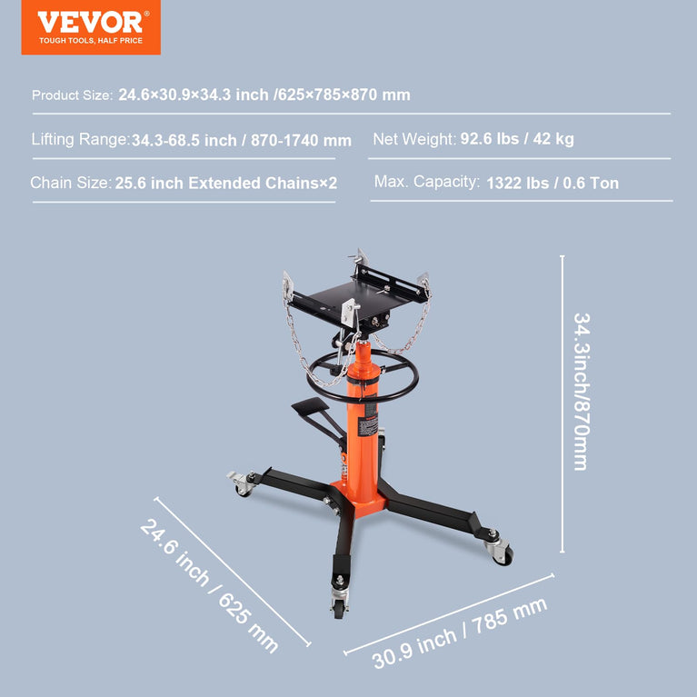 Versnellingsbak lift 600-753 kg met zwenkwielen