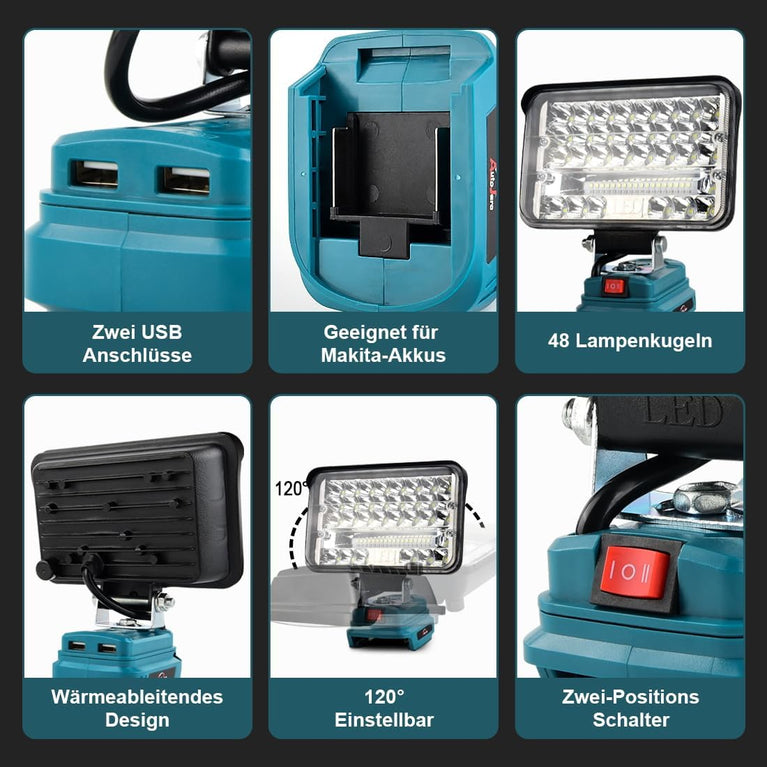 Acculamp voor Makita 18 V 48 W 3200 lumen