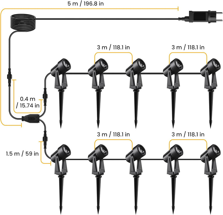 Svater Tuinverlichting, led, voor buiten, 28 m, 8-delige set, 2400 lumen, 8 x 2 W, 27 V, COB, IP65 waterdichte spot, warmwit, met grondpen, voor buiten, tuin, tuin