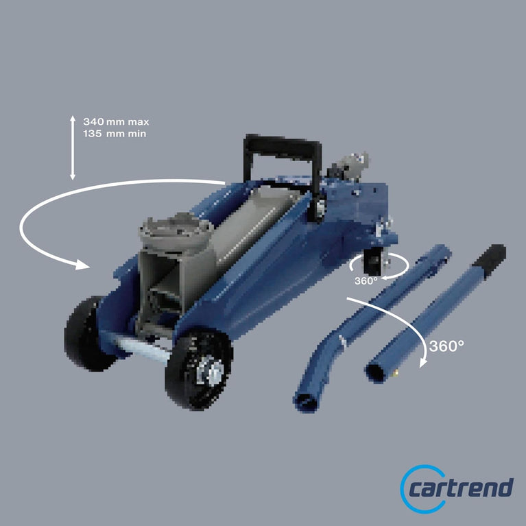 Cartrend 7740014 Hydraulische garagekrik 2 ton krik, traploos regelbare verlaging van kwaliteitsstaal, blauw