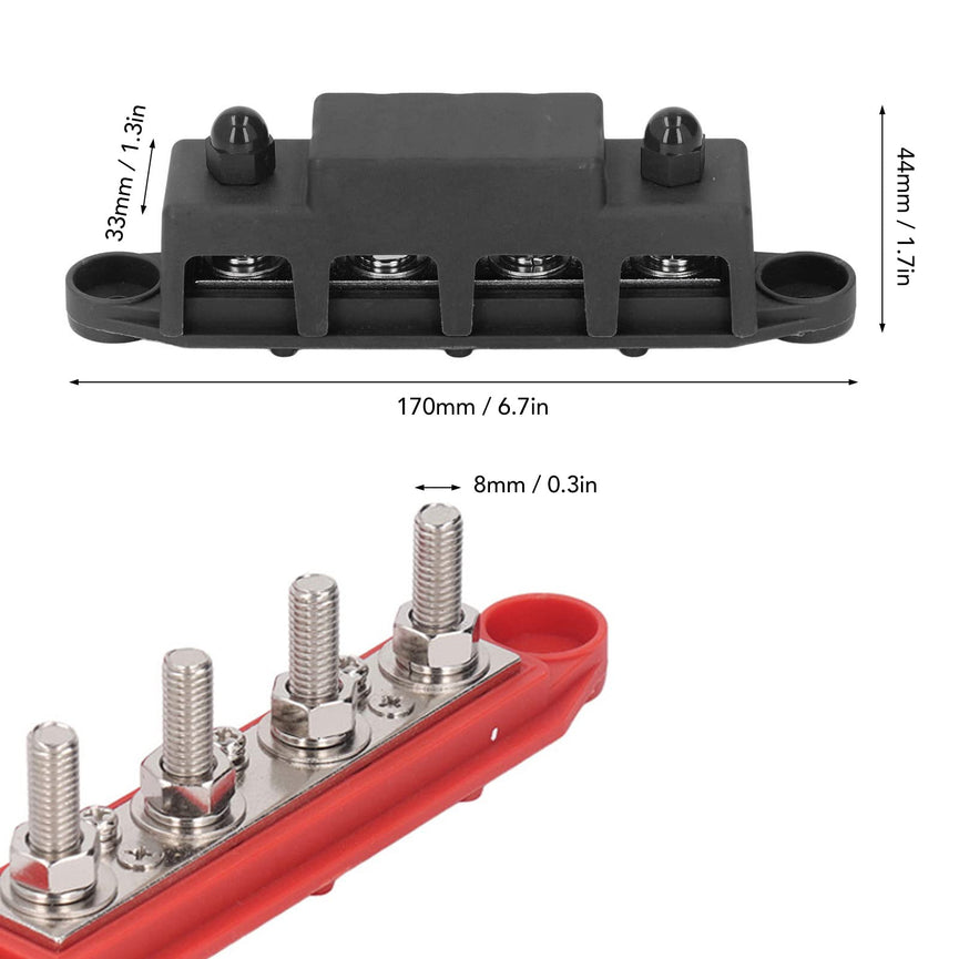 2 Stks Stroomverdeling Blok 4 Terminal Studs M8 Schroef Bus Bar DC 48 V 250A voor Auto Boot