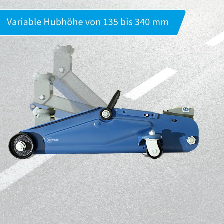 Cartrend 7740014 Hydraulische garagekrik 2 ton krik, traploos regelbare verlaging van kwaliteitsstaal, blauw