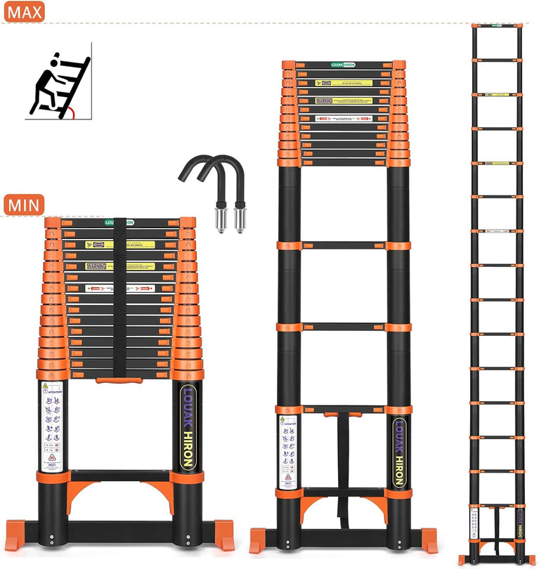 Telescopische ladder, 4,7 m, uittrekbare ladder, vouwladder, staande ladder, antislip, van hoogwaardig aluminium, multifunctionele ladder, huishoudladder