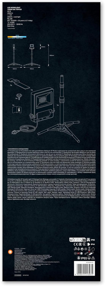 LEDVANCE Worklight armatuur LED: voor verdieping, WORKLIGHTS - TRIPOD / 100 W, 220…240 V, stralingshoek: 120, Koel wit, 4000 K, body materiaal: aluminum/steel, IP65