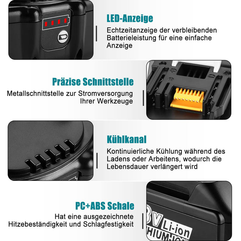 XNJTG 18V 5Ah reserveaccu voor Makita 18V Li-Ion accu BL1860B BL1860 BL1850 BL1850B BL1840B BL1840 BL1830B 194309-1 196399-0 Makita accugereedschap [2 stuks]