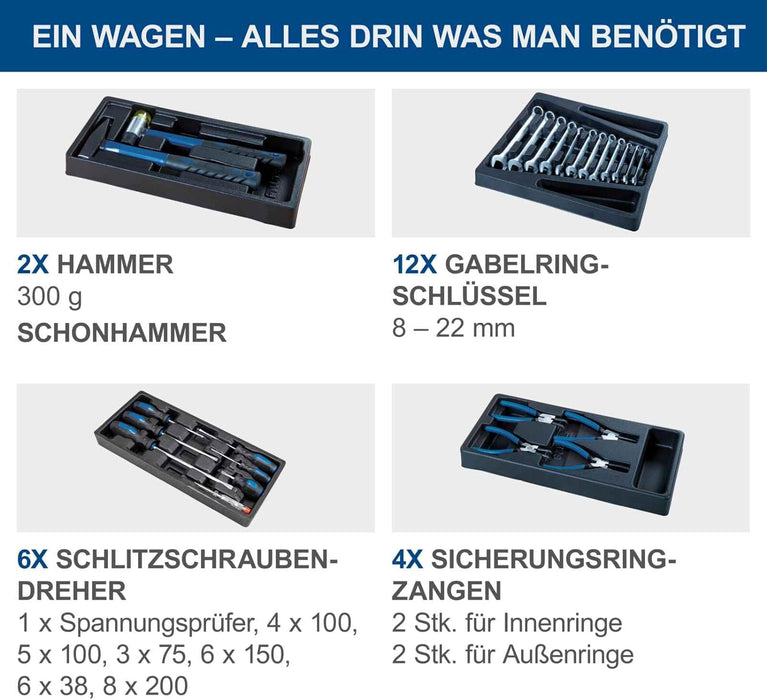 Scheppach Gereedschapswagen met 4 wielen | 70 stuks | afsluitbaar en mobiel | 7 laden