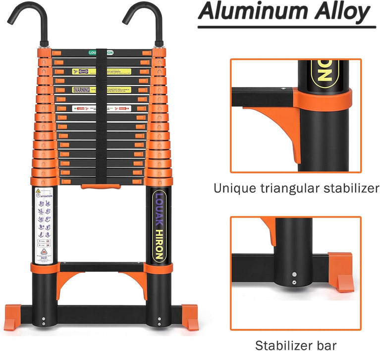 Telescopische ladder, 4,7 m, uittrekbare ladder, vouwladder, staande ladder, antislip, van hoogwaardig aluminium, multifunctionele ladder, huishoudladder