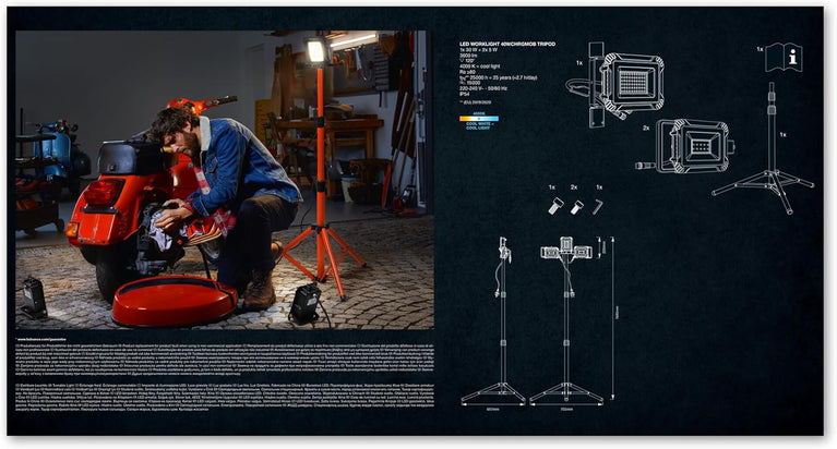 LEDVANCE Worklight armatuur LED: voor verdieping, WORKLIGHTS - TRIPOD / 100 W, 220…240 V, stralingshoek: 120, Koel wit, 4000 K, body materiaal: aluminum/steel, IP65