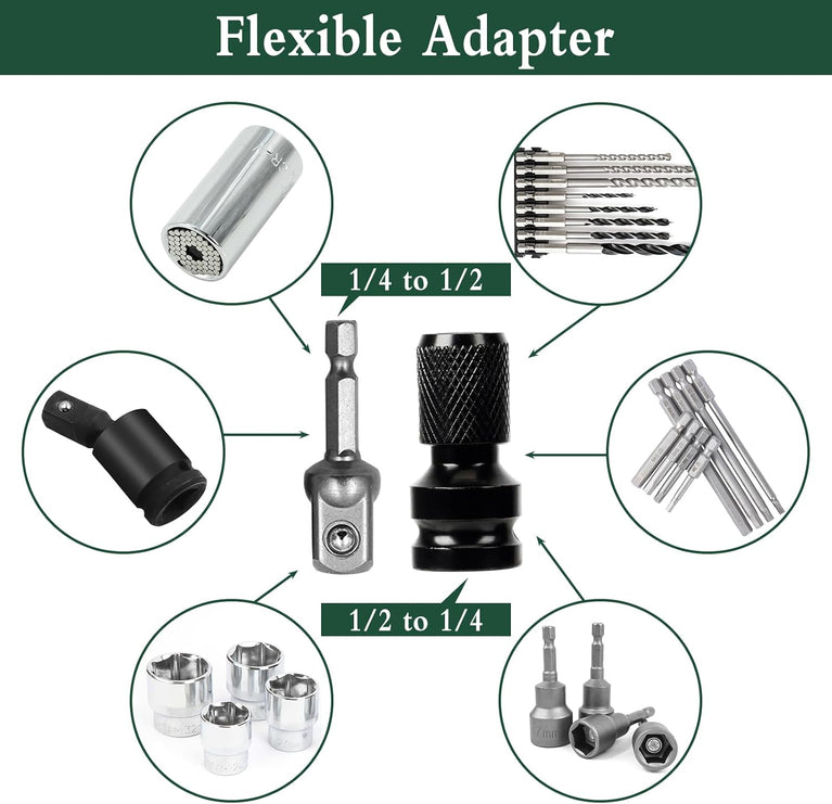 11 stuks slagmoersleutelset 1/2 inch dopsleutelset 10-24 mm, dopsleutelset 1/2 inch met dopsleuteladapter en verlengstang, zeskantige dopsleutel voor autoreparaties bandenwissel