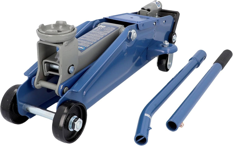 Cartrend 7740014 Hydraulische garagekrik 2 ton krik, traploos regelbare verlaging van kwaliteitsstaal, blauw