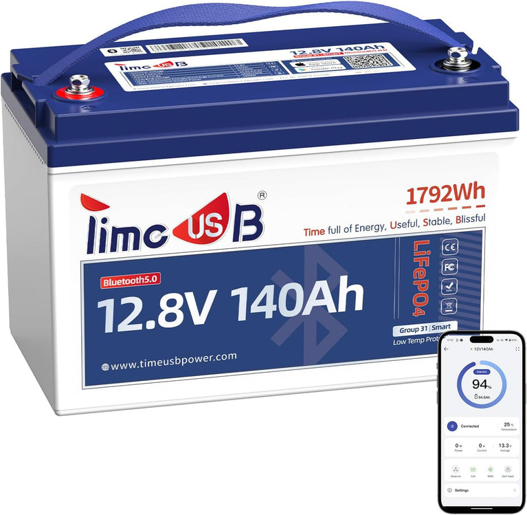 Time usb LiFePO4 Batterij 12V 200Ah PLUS Lithium Accu