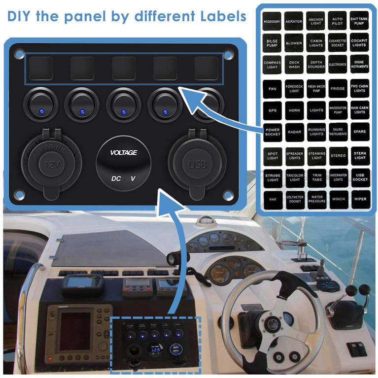 12 V/24 V schakelpaneel, met USB-aansluiting 4,2 A + sigarettenaansteker + voltmeter display, IP65-waterdicht, aan/uit tuimelschakelaar voor auto, boot, vrachtwagen, schakelcircuit-besturing