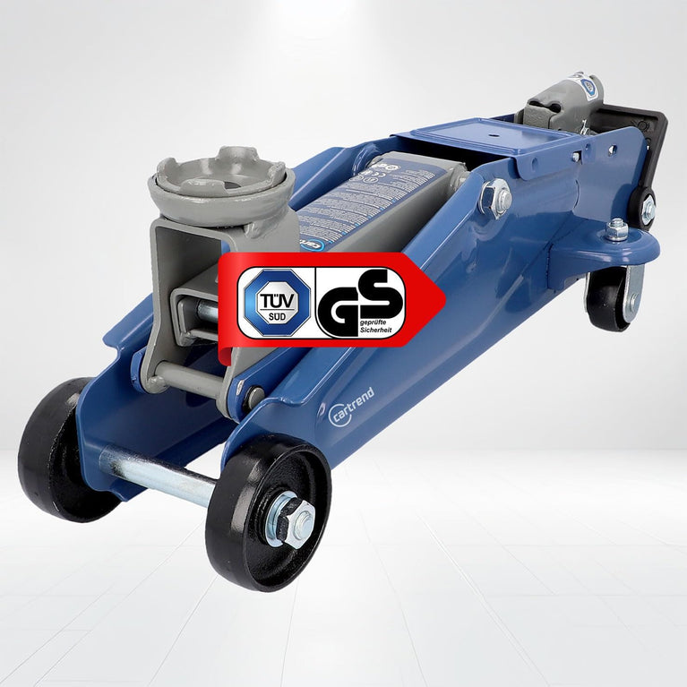 Cartrend 7740014 Hydraulische garagekrik 2 ton krik, traploos regelbare verlaging van kwaliteitsstaal, blauw