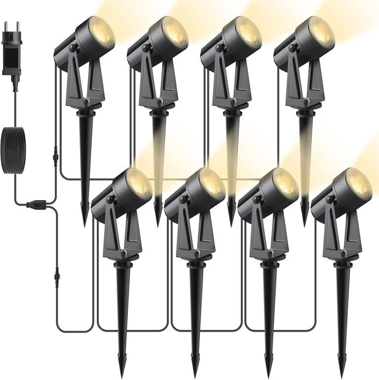 Svater Tuinverlichting, led, voor buiten, 28 m, 8-delige set, 2400 lumen, 8 x 2 W, 27 V, COB, IP65 waterdichte spot, warmwit, met grondpen, voor buiten, tuin, tuin