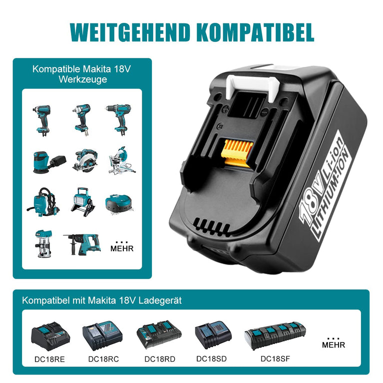 XNJTG 18V 5Ah reserveaccu voor Makita 18V Li-Ion accu BL1860B BL1860 BL1850 BL1850B BL1840B BL1840 BL1830B 194309-1 196399-0 Makita accugereedschap [2 stuks]