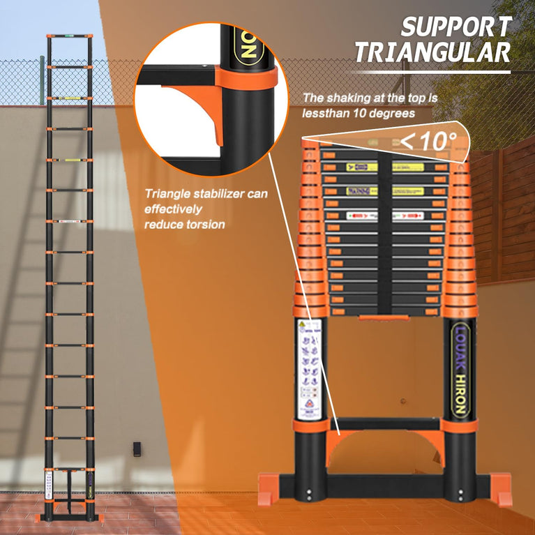 Telescopische ladder, 4,7 m, uittrekbare ladder, vouwladder, staande ladder, antislip, van hoogwaardig aluminium, multifunctionele ladder, huishoudladder