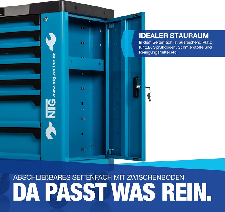 NTG Gereedschapswagen + gereedschap + 7 laden | 252-delig | afsluitbaar | waarvan 6 met gereedschap | met zachte inlays in carbonlook | gevulde laden | werkplaatswagen gereedschapskist