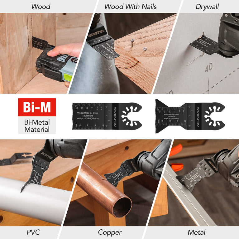 WORKPRO Multifunctionele gereedschapsschijven 22 stuks, Bi-metaal materiaal oscillerende gereedschapsschijven, oscillerende accessoires voor metaal, hout, kunststof, gipsplaten, geschikt voor BOSCH, FEIN, Milwaukee