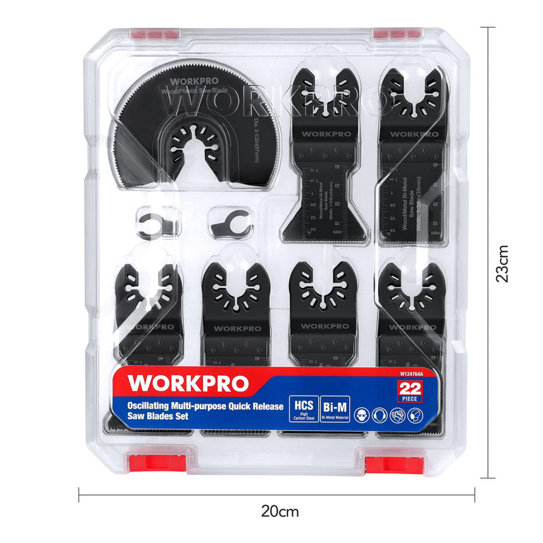 WORKPRO Multifunctionele gereedschapsschijven 22 stuks, Bi-metaal materiaal oscillerende gereedschapsschijven, oscillerende accessoires voor metaal, hout, kunststof, gipsplaten, geschikt voor BOSCH, FEIN, Milwaukee