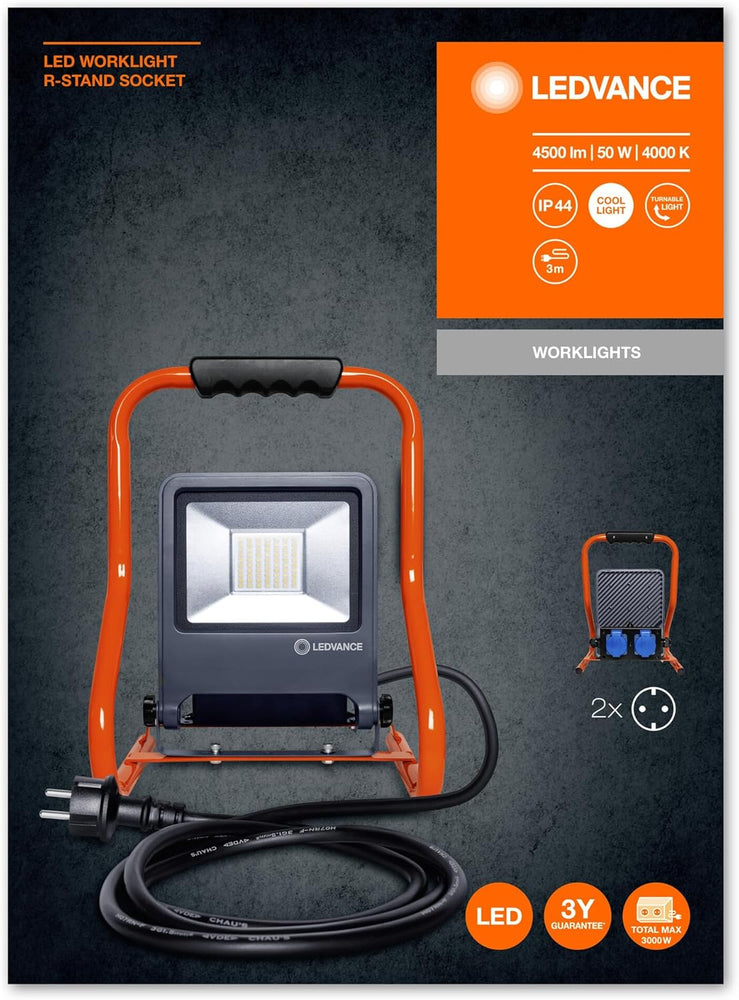 LEDVANCE Worklight armatuur LED: voor verdieping, WORKLIGHTS - TRIPOD / 100 W, 220…240 V, stralingshoek: 120, Koel wit, 4000 K, body materiaal: aluminum/steel, IP65