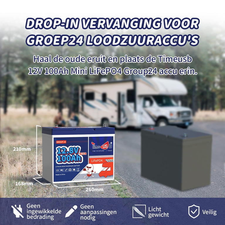 Timeusb LiFePO4 Batterij 12V 200Ah PLUS Lithium Accu 200A BMS Deep Cycle Lithium Batterij 15000+ Cycli met Max 2560W Uitgangsvermogen, LiFePO4 Autoaccu voor RV Zonnesysteem Off-grid Reisaanhangwagen