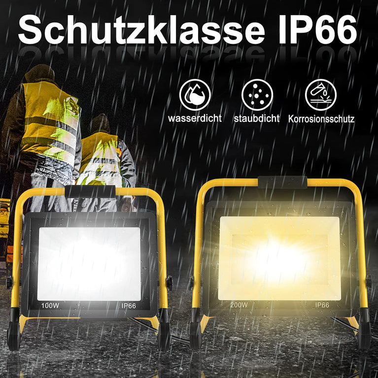 LZQ LED schijnwerper bouwlamp draagbare 100W koud wit - incl. standframe en draaggreep - buitenlamp spotlight waterdicht IP66 schijnwerper schijnwerper licht voor tuin, garage