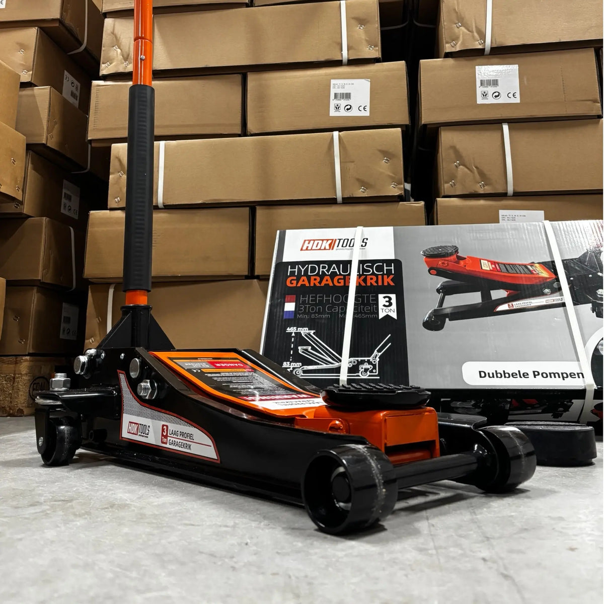 Garagekrik 3 ton extra laag | GRATIS PAD 40mm | 83mm - 505mm hoogte | dubbele plunjers | snelle hefboom