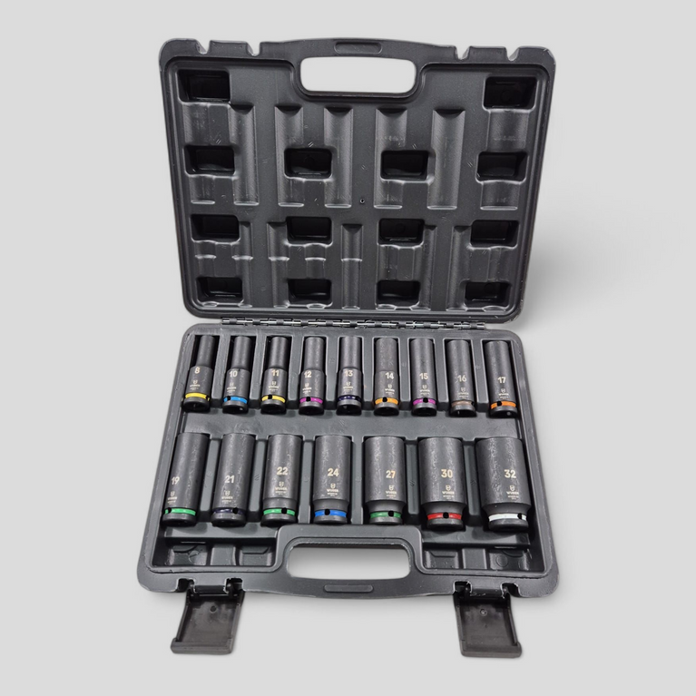Kraft-Steckschlüsselsatz 16-teilig 8mm / 10-17mm / 19-21-22-24-27-30-32mm