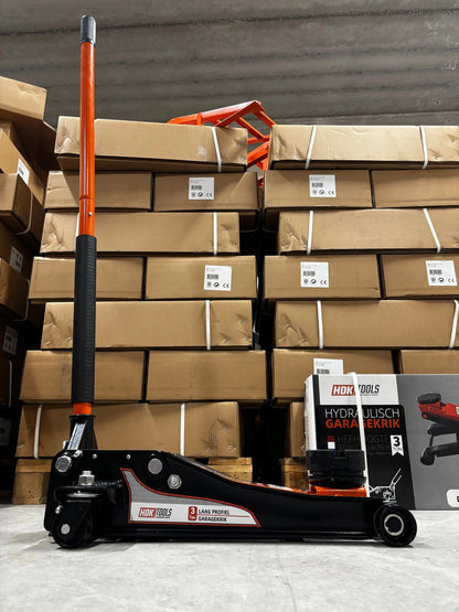 Garagekrik 3 ton extra laag | GRATIS PAD 40mm | 83mm - 505mm hoogte | dubbele plunjers | snelle hefboom