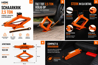 Schaarkrik 2 Ton met Ratelsleutel | Compact & Lichtgewicht | HDK Tools HDKTOOLS