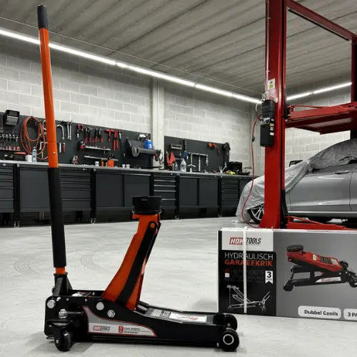Garagekrik 3 ton extra laag | GRATIS PAD 40mm | 83mm - 505mm hoogte | dubbele plunjers | snelle hefboom - HDKTOOLS