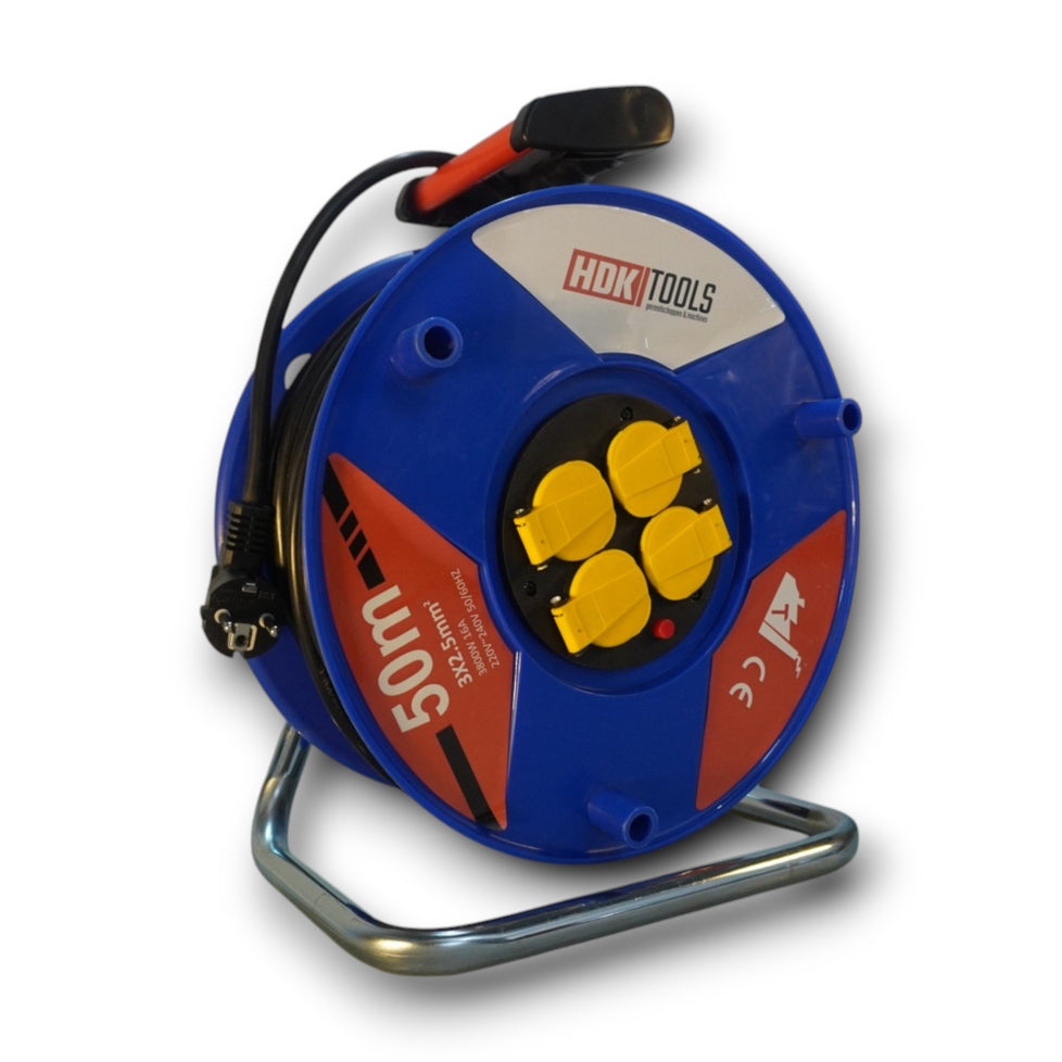 HDKTOOLS® Kabelhaspel 50 meter | IP44 | binnen & buiten | 3x2,5 | CE keurmerk