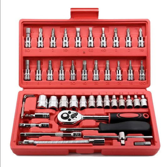 46-Delige Ratelsleutel Set – 1/4" Dopsleutel & Bits Set